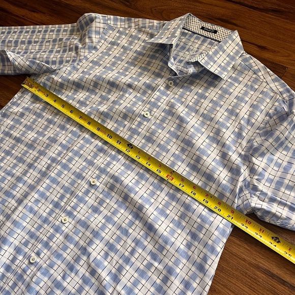 Bugatchi Men's Medium White&Blue Plaid Flip Cuff Long Sleeve Button Front Shirt - Picture 7 of 7